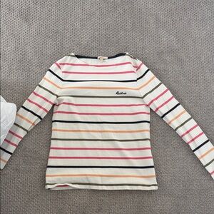 Raf Simons Cream Long-Sleeve Striped Tee with Pink, Navy & Tan